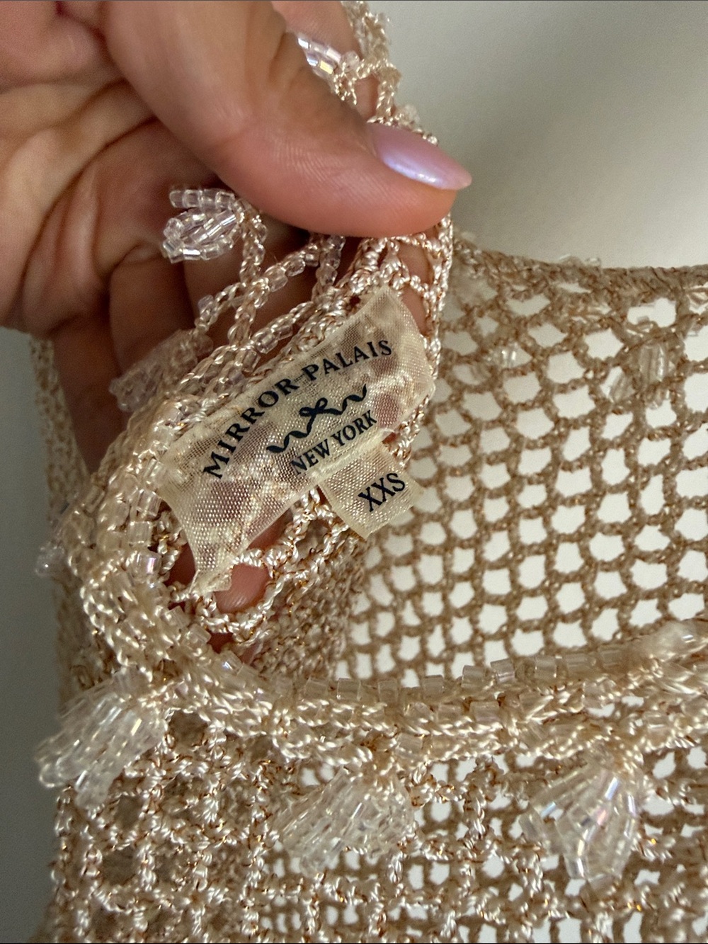 Mirror Palais Beige Beaded Crystal Crochet Dress in Champagne - Picture 6 of 9